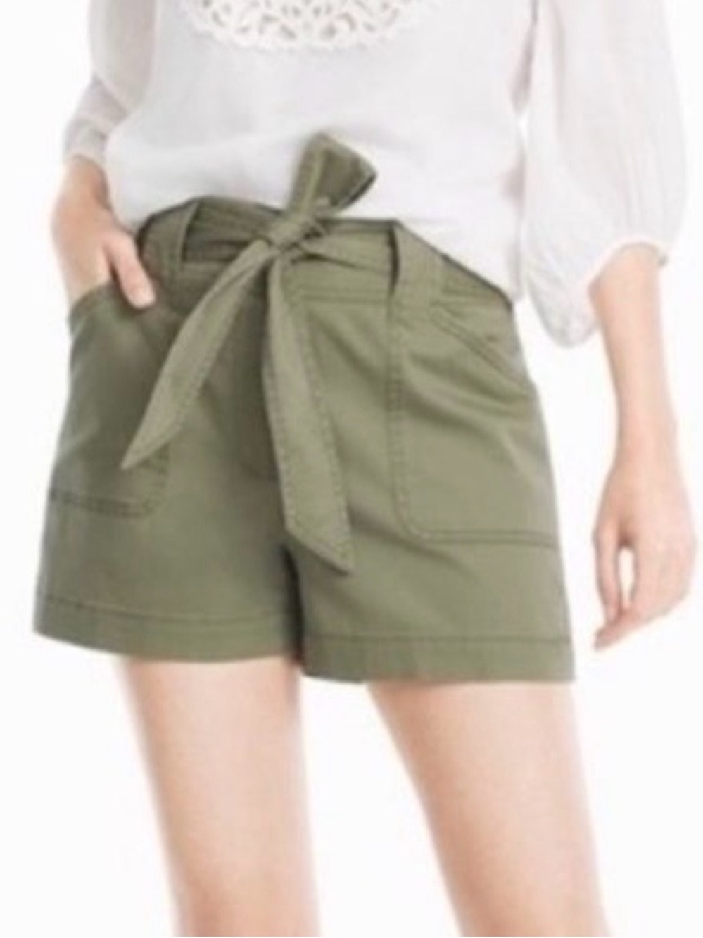 WHBM Sage Green High Rise 5” Utility Shorts Tie Belt size 14